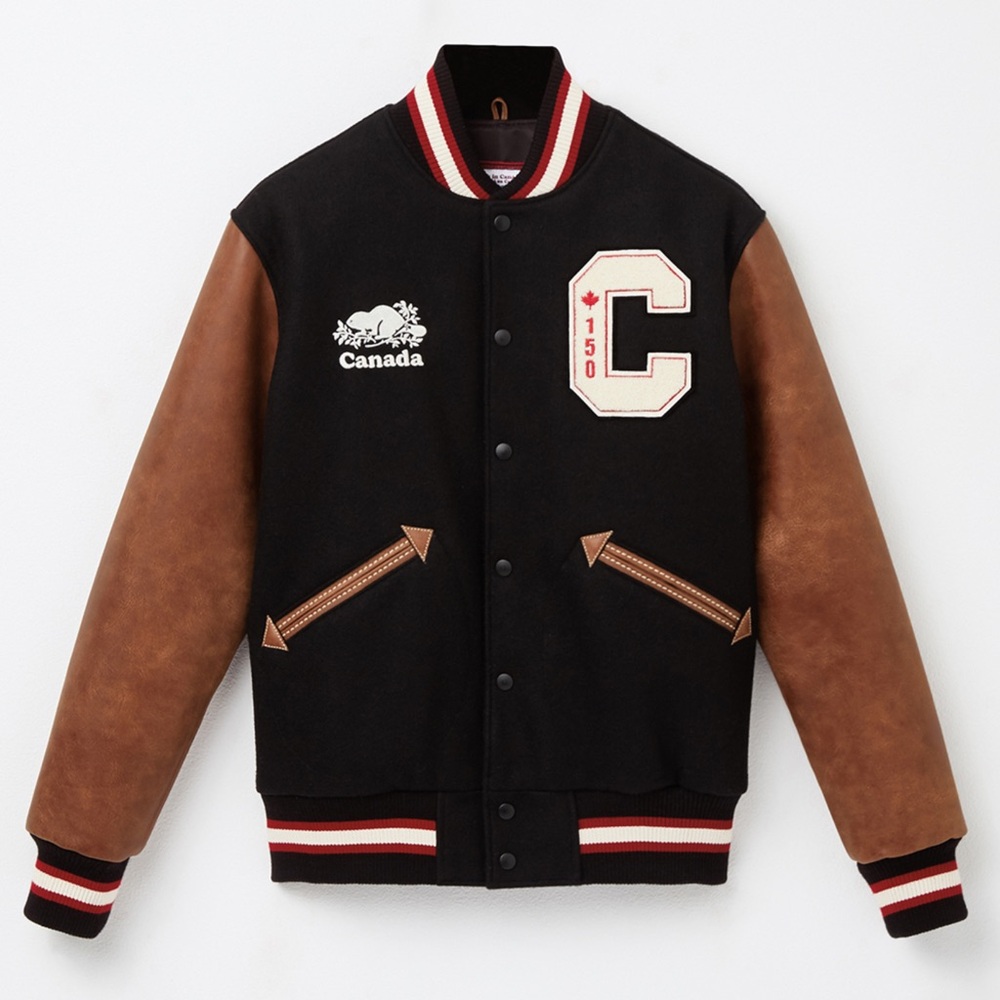 Roots Varsity Jacket Black and Brown Classic Design